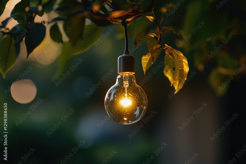 Aufkleber a single light bulb hangs from a tree branch