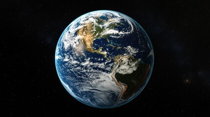 Fototapeta premium A view of the Earth from space with a star in the background, ideal for representing the vastness of space and celestial bodies