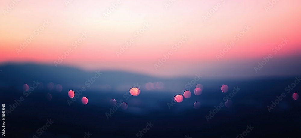Poster twilight cityscape: an artistic blur captures the serenity of a twilight cityscape with vibrant boke