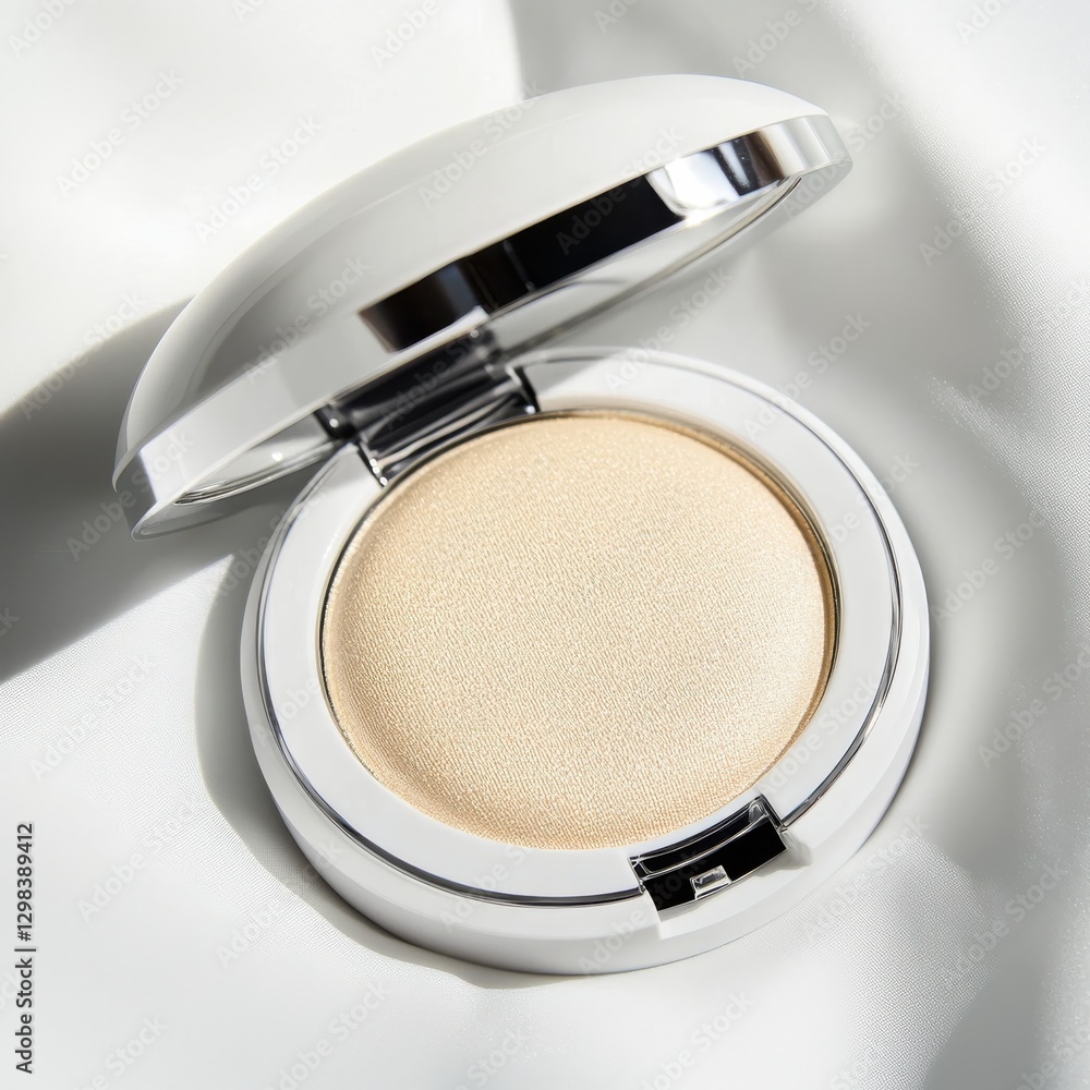 Aufkleber high-quality compact highlighter resting on soft fabric, showcasing a shimmering finish and elegant 