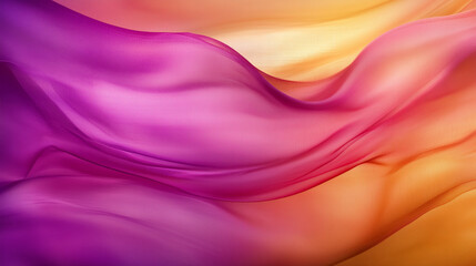 Obraz premium Flowing silk fabric in vibrant purple, orange, and golden hues creating a dreamy and elegant background