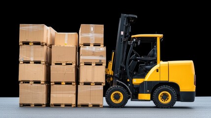 Forklift Loading Cardboard Boxes Warehouse