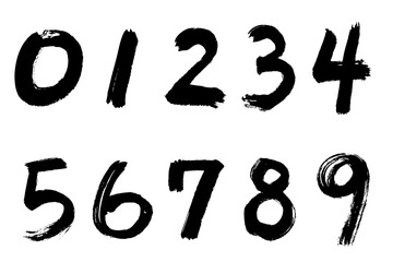 数字　手書きの墨で書いた筆文字素材