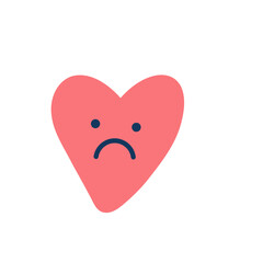 Cute heart. Sad face character, break up and heartbreak vector illustration, emotional sticker