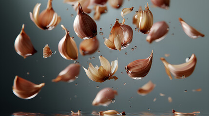 Floating shallots cloves create a mesmerizing display .
