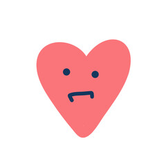 Cute heart. Sad face character, break up and heartbreak vector illustration, emotional sticker