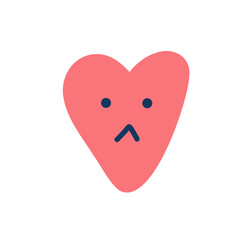 Cute heart. Sad face character, break up and heartbreak vector illustration, emotional sticker