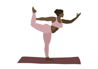 Yoga Pose Female Character Vector Illustration woman doing yoga tree pose standing healthy lifestyle exercise movement sport active dance stretching transparent svg file body positivity pink fitness