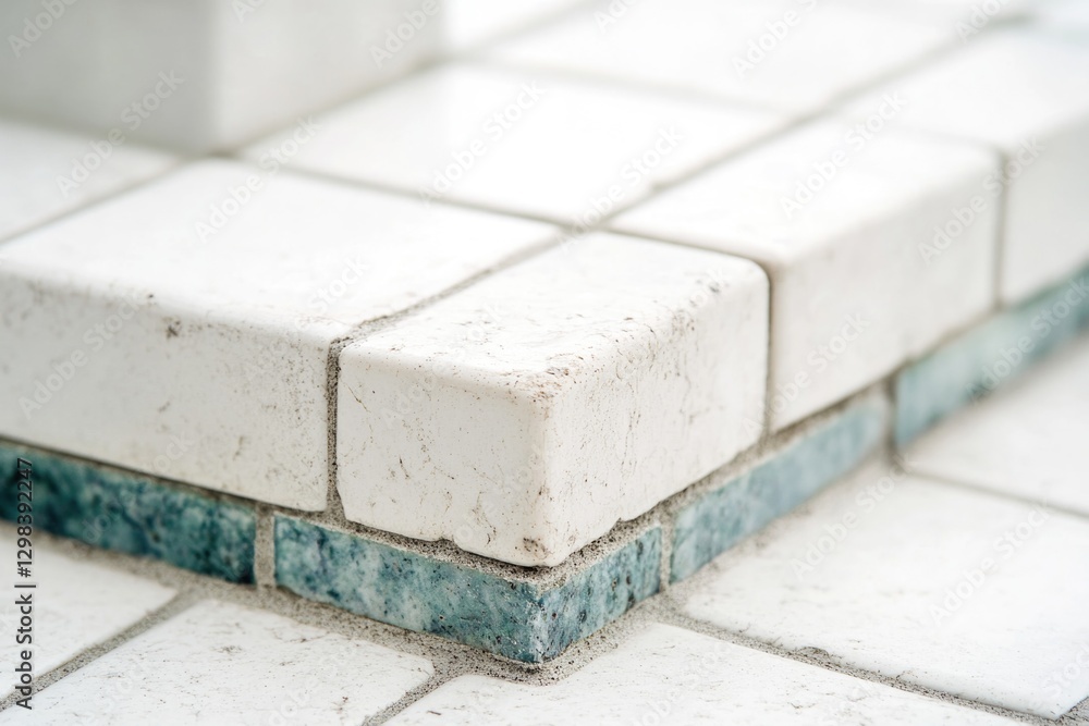 Poster close-up view of a white tiled floor with clean lines and sharp edges