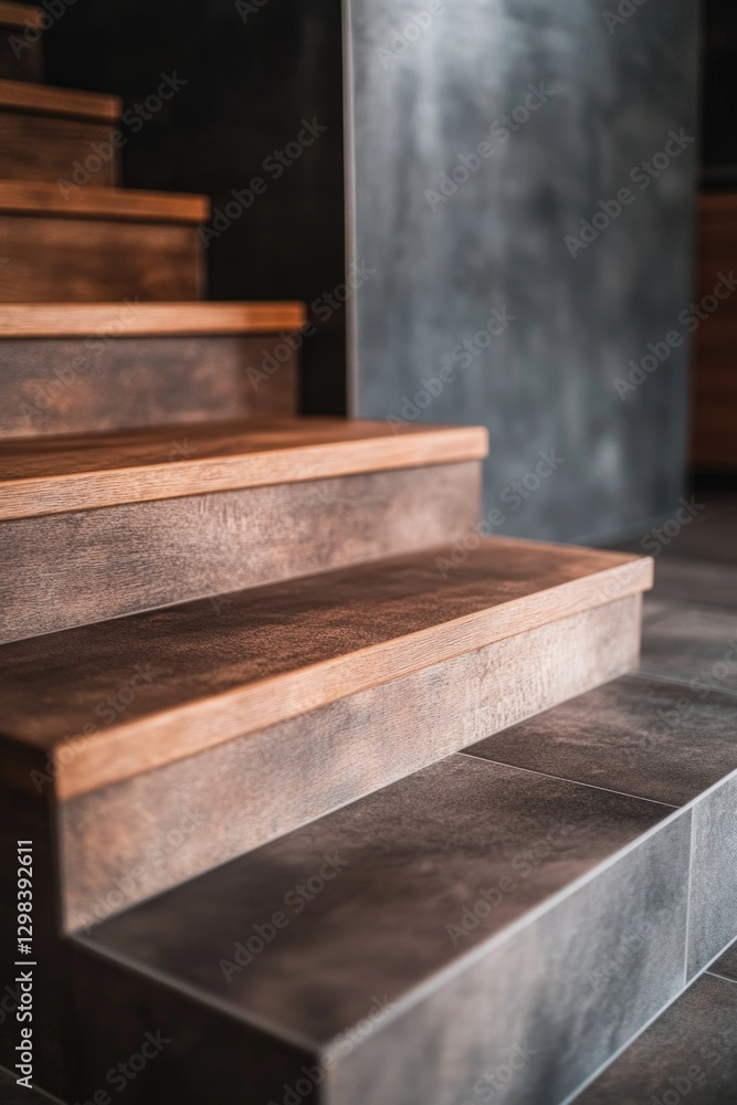 Poster a close-up shot of a set of stairs, ideal for use in interior design or architecture projects