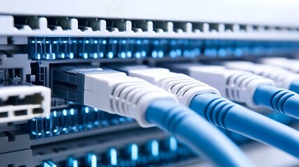Network cables connect server rack