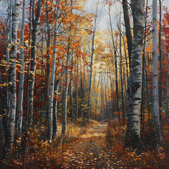 Obraz premium A Tranquil Walk Through the Golden Enchantment of Autumn's Splendor in a Serene Forest