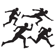 Training athletes silhouettes. Isolated sportsmen and sportswomen silhouettes on white background. Black and white vector design. Sport. Professional Athletes. Athletics event. Icons, signs.