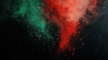 Abstract Red and Green Powder Explosion on Black Background