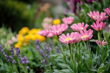 Fototapeta premium Colorful blooms in a lush green environment, perfect for gardening or spring-themed designs