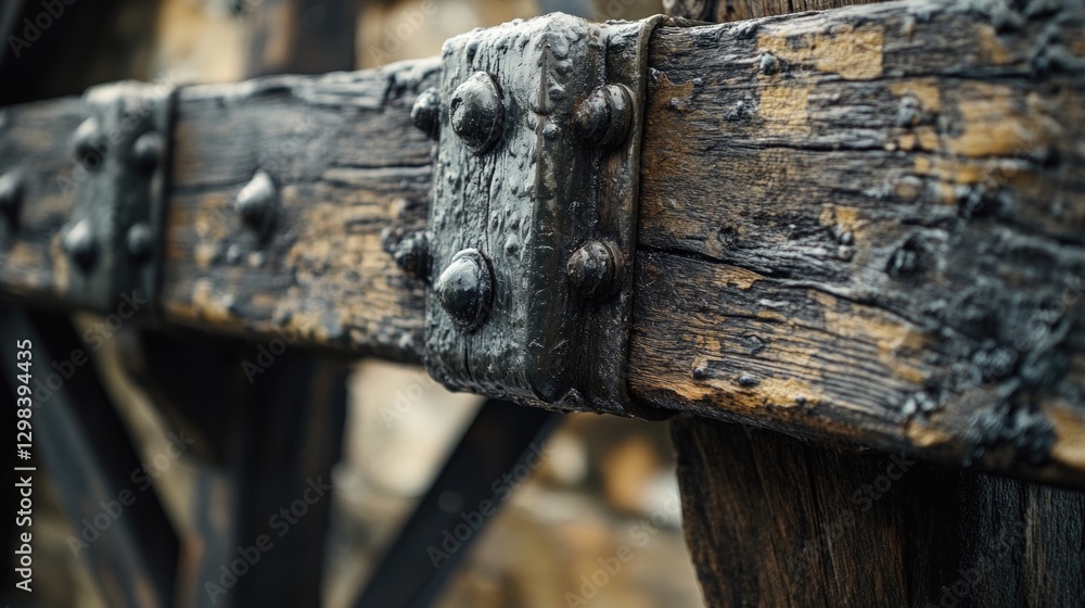 Poster a close-up view of a wooden fence with a metal latch, suitable for use in various settings such as a