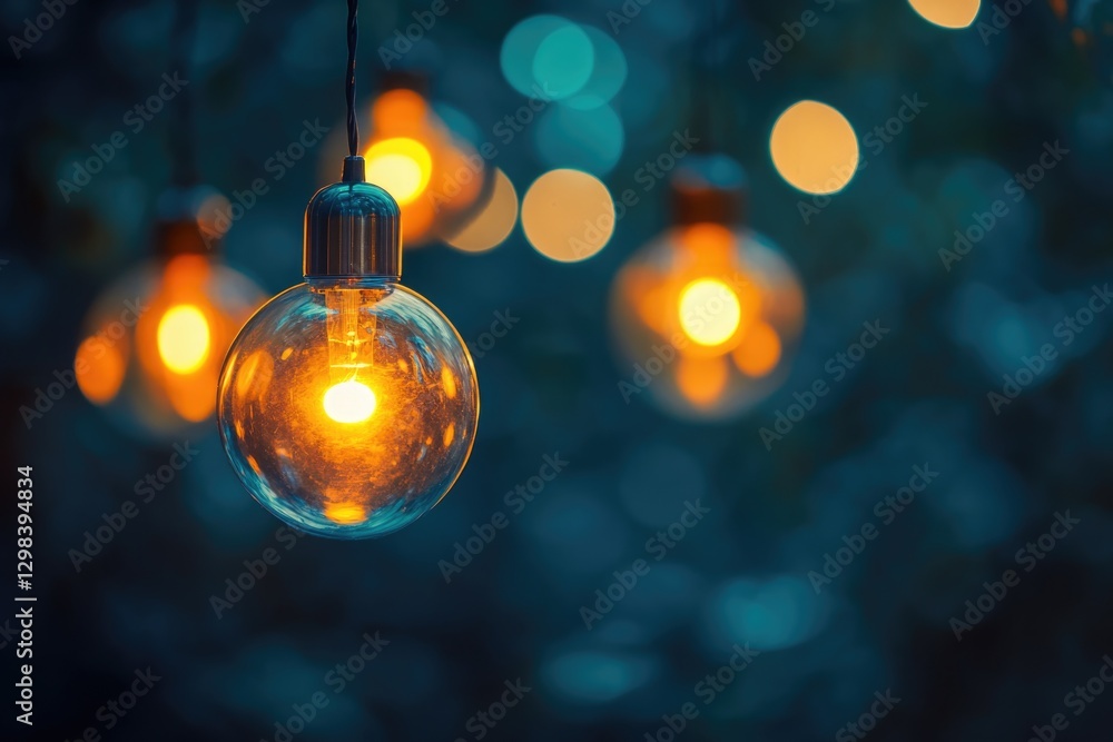 Poster a group of light bulbs hang from a tree branch, creating a unique and cozy atmosphere