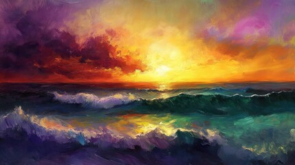 Vibrant Sunset Ocean Waves Masterpiece