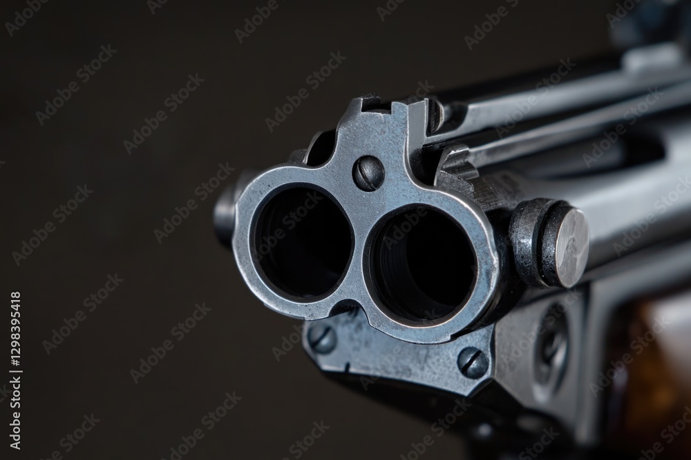 Poster close-up shot of a gun on a table with minimal background