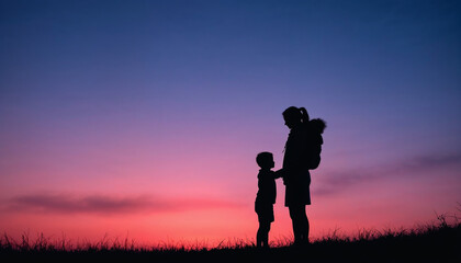 International women's day Background. Woman silhouette wallpaper. Mother's day background. Woman and child silhouette background