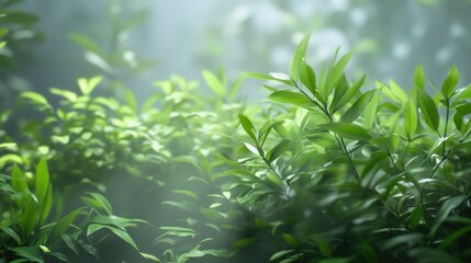 Obraz premium Lush Green Leaves in Soft Focus with Gentle Light in Forest Setting