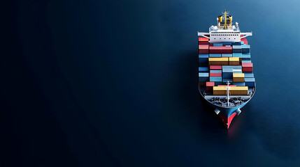 Aerial View Of A Large Cargo Ship Carrying Colorful Containers Floating On Deep Blue Water