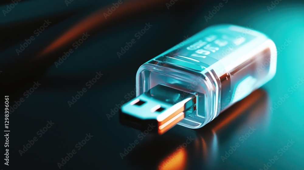 Poster a computer usb drive resting on a flat surface, ready for use