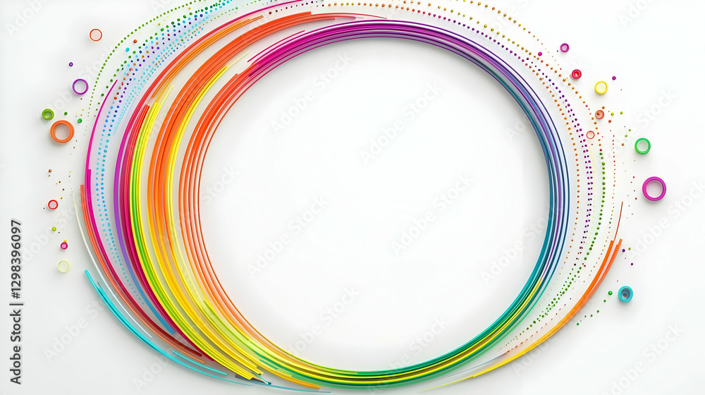 Poster circular abstract composition featuring a spectrum of colors with white center on white background