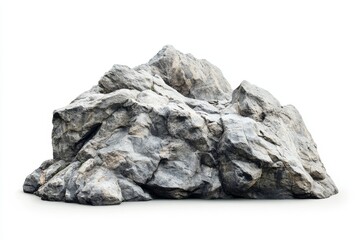 Isolated Mountain Rock Formation on White - A large, grey rock formation isolated on a white background. Symbolizing strength, resilience, nature, permanence, and stability