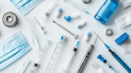 Medical Equipment Arrangement with Syringes and Face Mask Elements