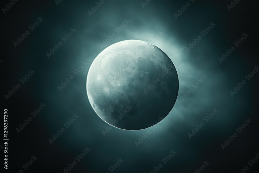 Poster a partial lunar eclipse seen through clouds, ideal for use in astronomy or science illustrations