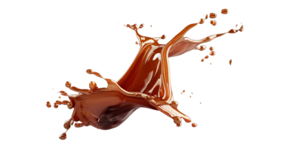dark liquid Caramel sauce splash isolated on white background with clipping path cut-out, clipping path, transparent