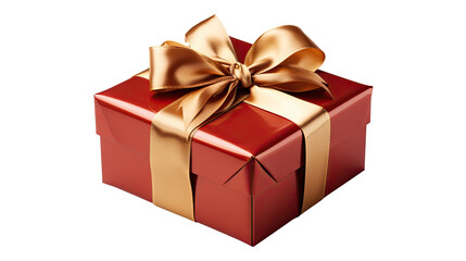 Obraz premium Red gift box with golden ribbon and bow close-up cut-out, clipping path, transparent