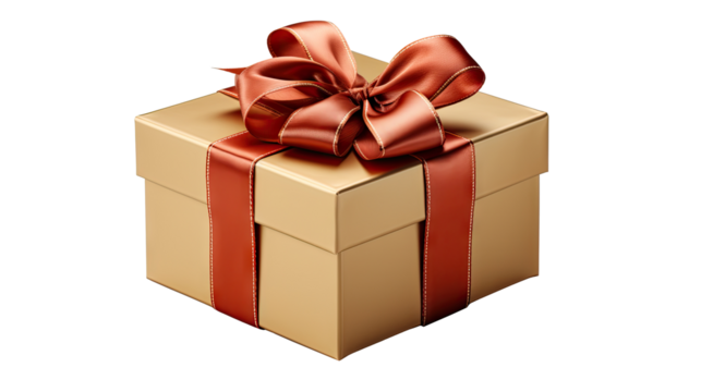 Gift box with red ribbon bow isolated on white background. cut-out, clipping path, transparent