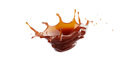 dark liquid Caramel sauce splash isolated on white background with clipping path cut-out, clipping path, transparent