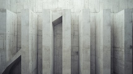 Abstract Concrete Structure with Vertical Columns and Shadows