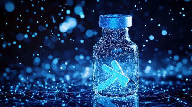 Holographic Projection of Medicine Bottle with Futuristic Elements