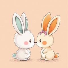 Fototapeta premium Two rabbits are kissing each other