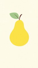 A yellow pear with a green leaf on top