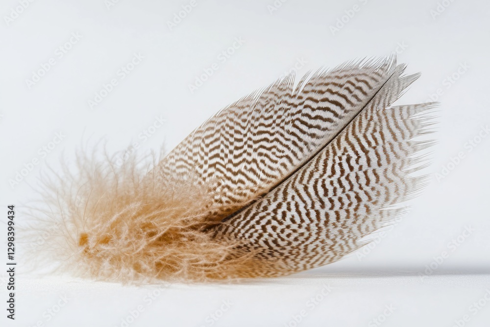 Poster a pair of feathers resting on a white background, suitable for use in design projects or as a symbol