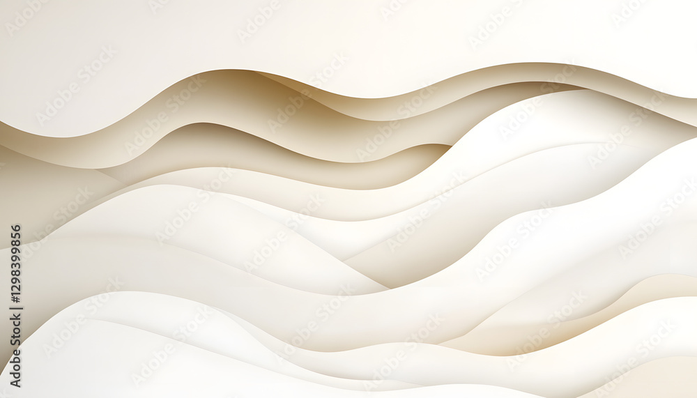 Poster the image presents an abstract arrangement of wavy layers in neutral tones, creating a modern and el
