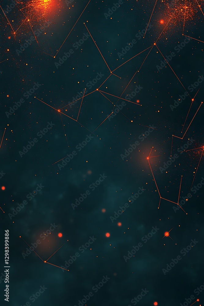 Poster abstract digital plexus network with glowing orange elements overlay