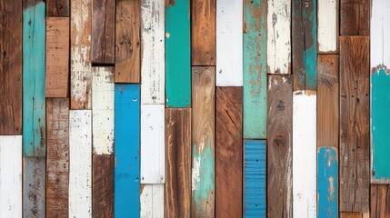 Colorful Rustic Wooden Plank Wall With Distressed Finishes