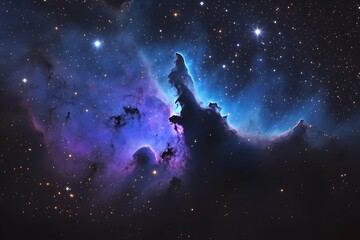 Fototapeta premium Vibrant Blue and Purple Nebula with Distant Stars, Cosmic Background