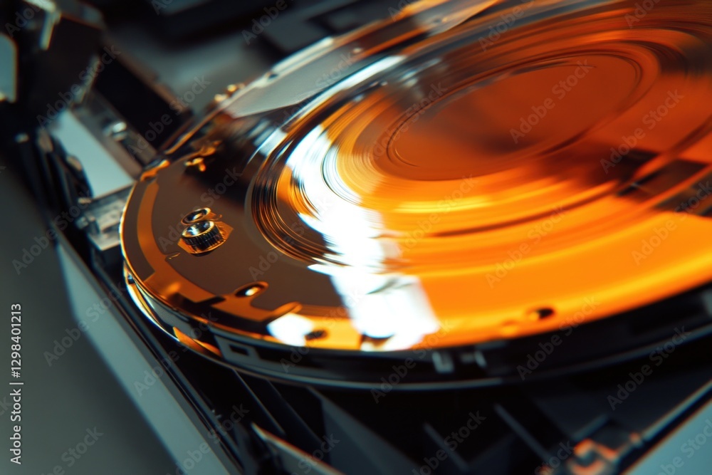 Poster a detailed view of a computer's hard drive with a disk inserted, for use in technology-related conte