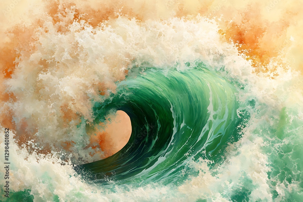 Poster artistic rendering of an emerald ocean wave with frothy white foam