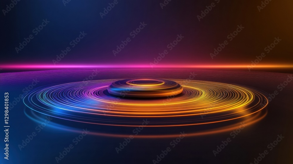 Poster Colorful spiral light patterns with waves on a dark background during nighttime. Generative AI