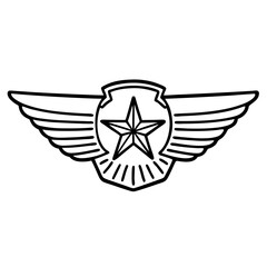 Outline of Aviation Wing Badge with Star Emblem Vector Line Art