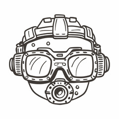 Obraz premium Military Tactical Helmet with Goggles and Respirator Vector Illustration