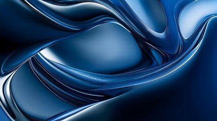 Abstract blue flowing metallic shapes with shiny and glossy surfaces